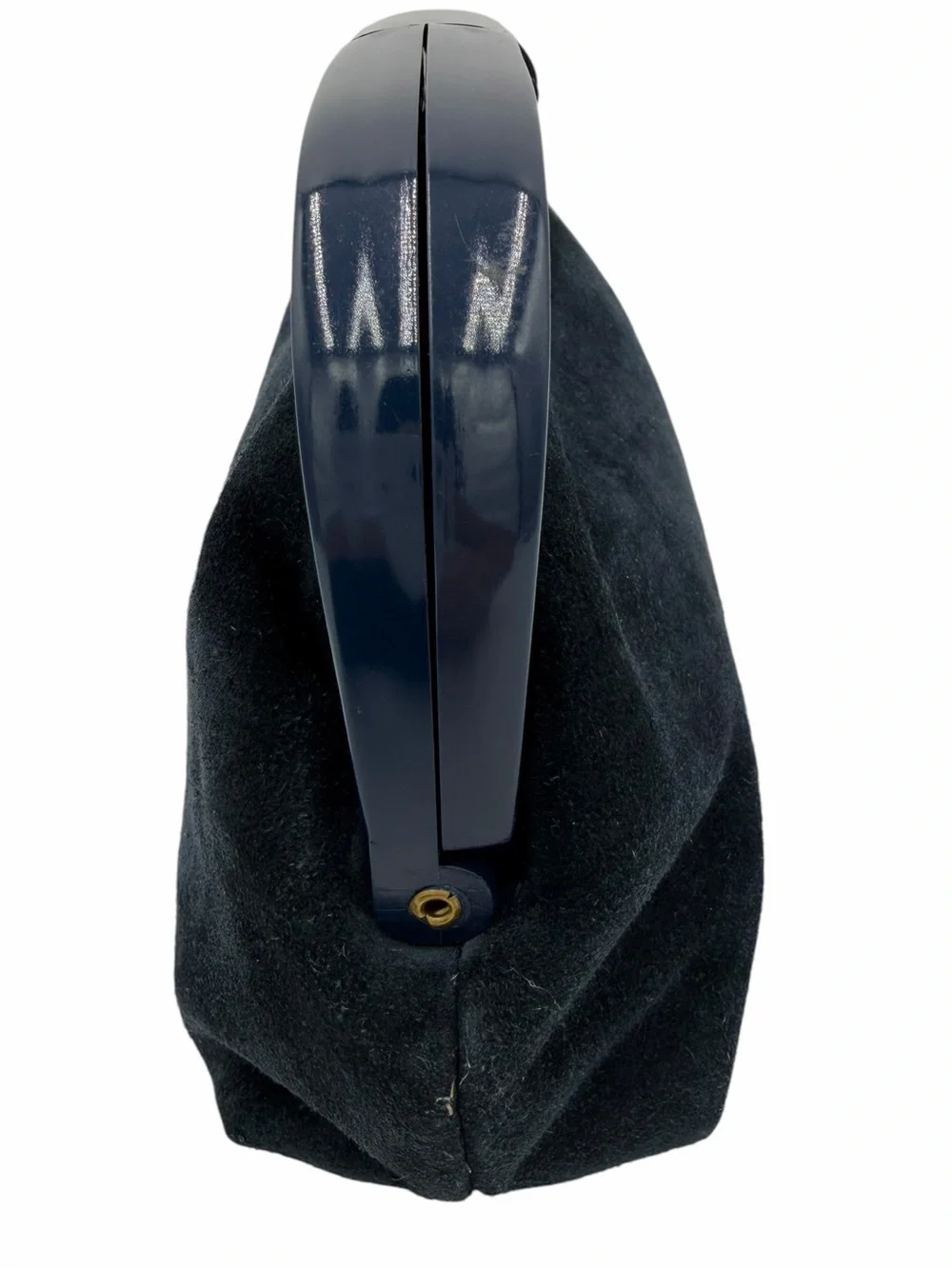 Vintage Lord & Taylor Navy Suede Clutch Made in Italy Lucite Frame Evening Bag